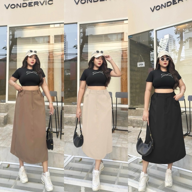 /LC/ กระโปรงยาวผ่าหลังตะขอหน้า#3สีเบสิกใส่ได้เรื่อยๆ#สาวอวบอ้วนเอวตั้งแต่32-50