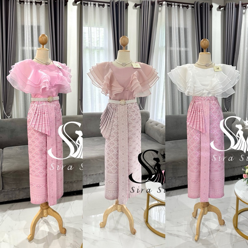 ชุดไทยสวยหรู เสื้อผ้าแก้ว ผ้าถุงสำเร็จรูปหน้านาง