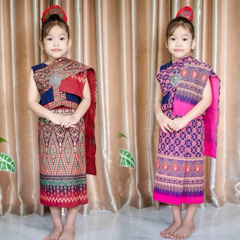 (รหัสTV)ชุดพื้นเมืองอีสานเด็กผู้หญิง คำแก้วชุดอีสาน เด็ก งาน 4 ชิ้น เสื้อ ผ้าถุง  สะไบ  ที่มัดผม