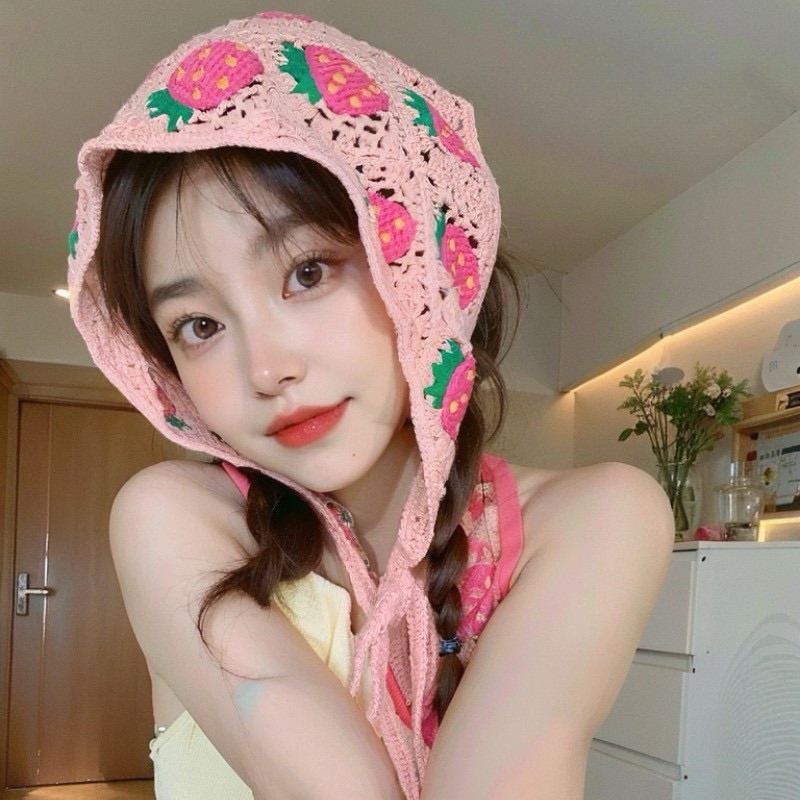 พร้อมส่ง🇹🇭 ผ้าคาดผม ผ้าโพกหัว แบบถักลวดลายดอกไม้ ผลไม้