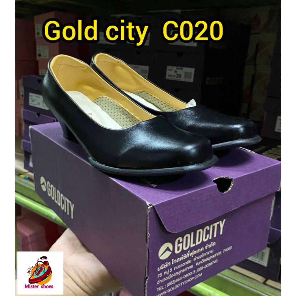 GOLD CITY รองเท้าคัชชูผู้หญิง รุ่น C020 (สีดำ ส้นสูง 1.5 นิ้ว)   รองเท้านักศึกษา  ทำงาน ข้าราชการ