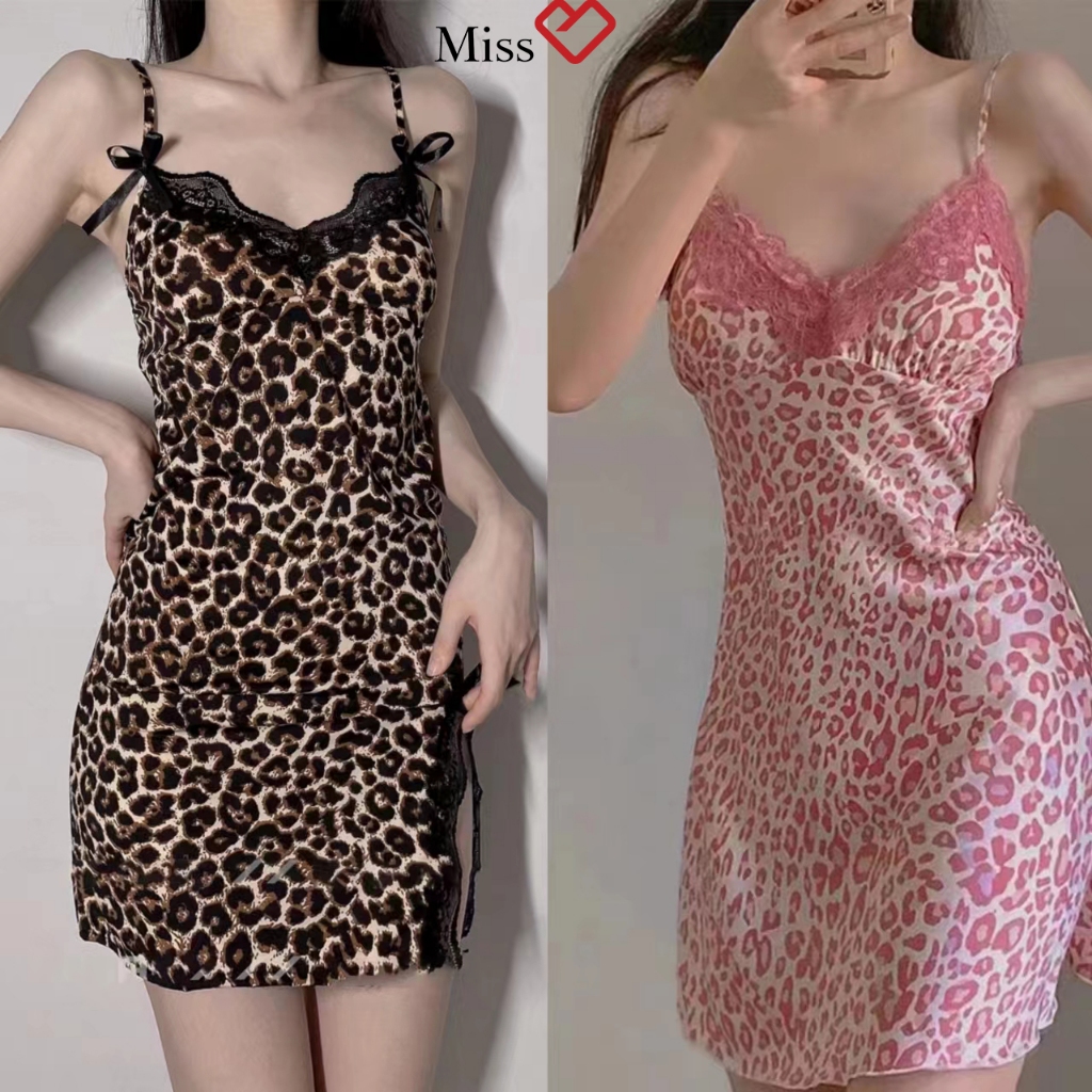 ชุดนอนผู้หญิง ชุดเดรสพิมพ์ลายเสือดาวฤดูร้อนใหม่ ราคาถูก พร้อมส่ง   (豹纹合集）