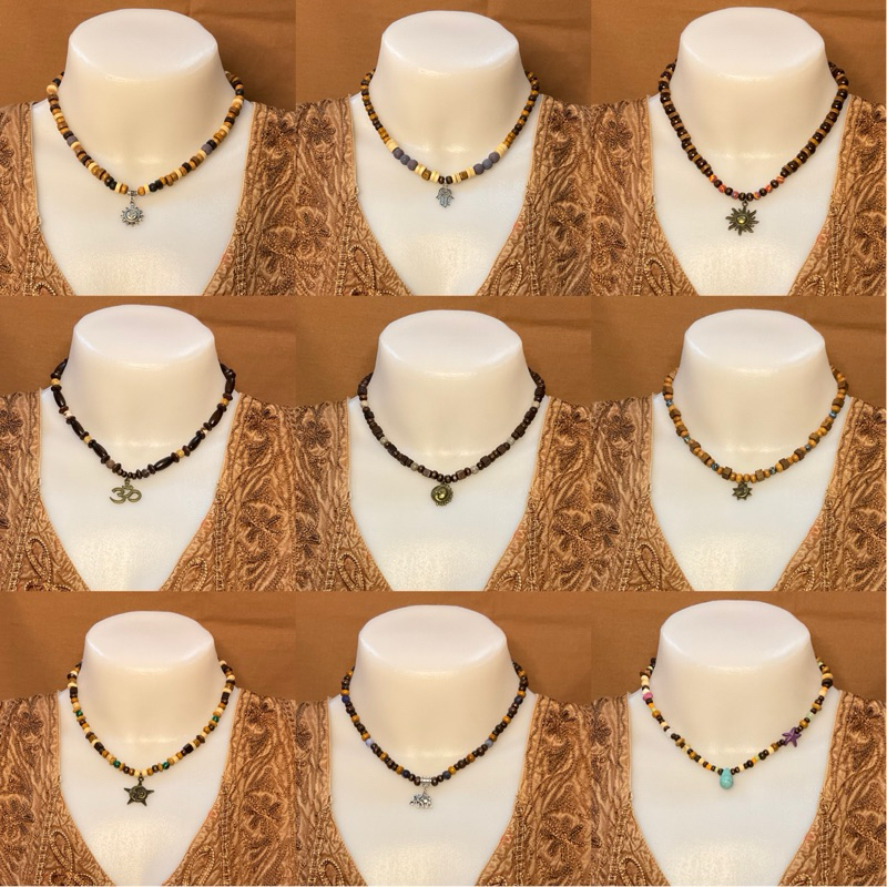 สร้อยคอลูกปัดไม้ ลูกปัดหินมงคล สไตล์วินเทจ งาน handmade