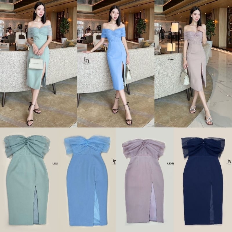 พร้อมส่ง /Linda เดรสปาดไหล่ออกงานสวยหรู