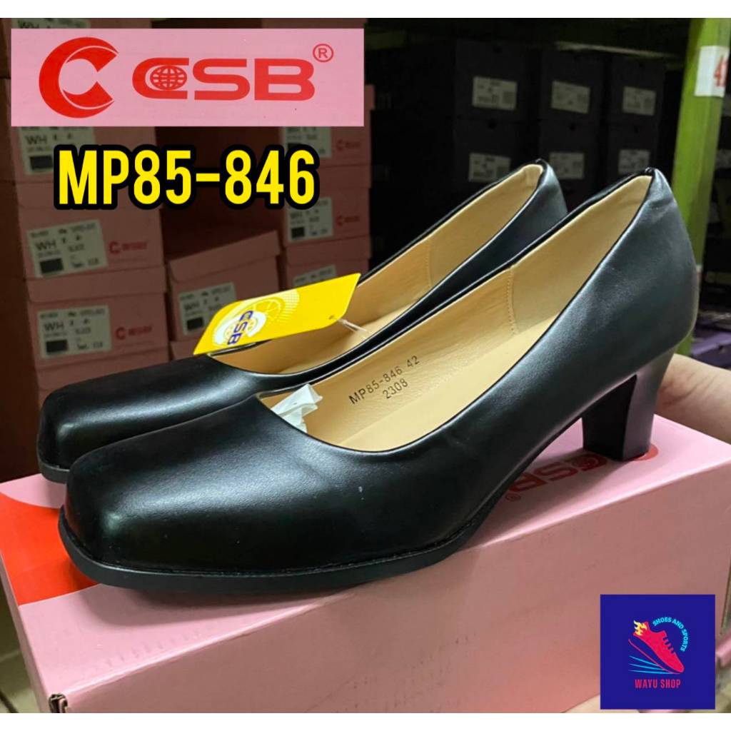 CSB รองเท้าคัชชู ผู้หญิง  รุ่น MP85 - 846  (หัวตัดส้นสูง 2 นิ้ว)  สีดำเงาหัวตัด  นักศึกษา  ทำงาน  ธุรกิจ ข้าราชการ