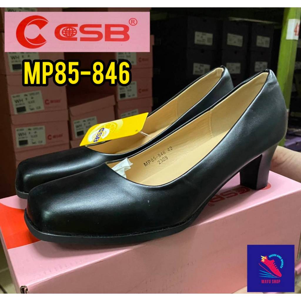 CSB รองเท้าคัชชูผู้หญิง รุ่น MP846  (ดำเงา หัวตัดส้นสูง 2 นิ้ว)   นักศึกษา  ทำงาน  ธุรกิจ ข้าราชการ