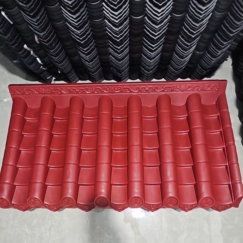 หลังคาพลาสติก PP หลังคา กันสาด สไตล์จีน ญี่ปุ่น ตกแต่งบ้าน ขนาด 60*110cm(รุ่นหนาพิเศษ)ลายดอกบัวสีแดง - รูปที่ 4