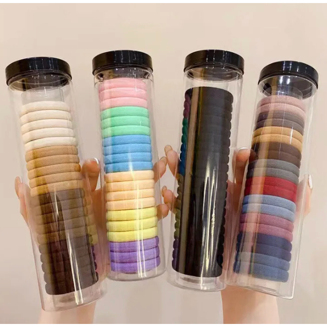 พร้อมกระปุก ยางมัดผมผ้ากำมะหยี่ฟีลเกาหลี1กล่องมี20ชิ้น