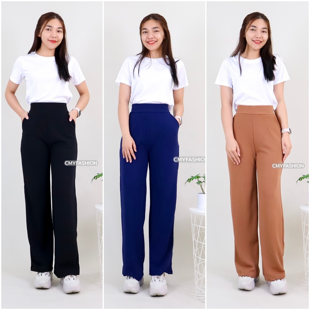 9167# กางเกงเอวสูง มีไซส์ S-2XL ผ้าวูลเวฟ ทรงกระบอก รอบเอวเส้นใหญ่ ใส่แล้วเก็บพุงได้ดี