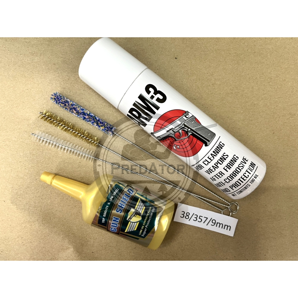 Must Have Set เซตล้างปืน น้ำมันArm-3 + Gun Shield +แปรงทำความสะอาดลำกล้องปืน38/357/9mm/45/11mm/22/32/380 5 รุ่น