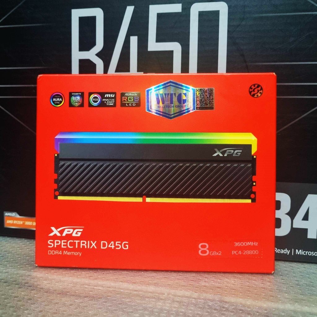 แรมพีซี RAM PC DDR4 16GB (8GBx2) BUS 3600 ADATA SPECTRIX D45G RGB มือ2 (มีกล่อง) ประกันศูนย์ไทย ADVICE