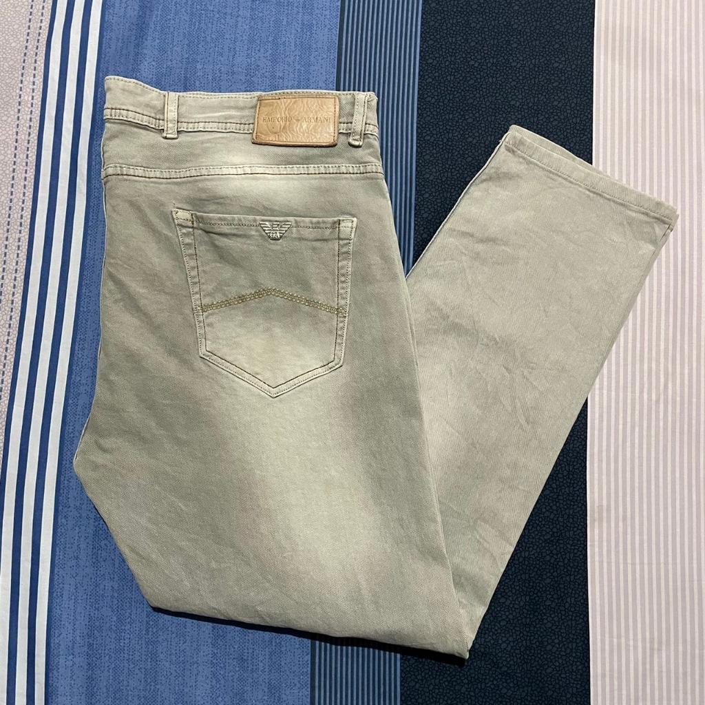 กางเกงยีนส์ EMPORIO ARMANI JEANS denim grey stretch cotton trousers Italy เอว40 ของแท้100%