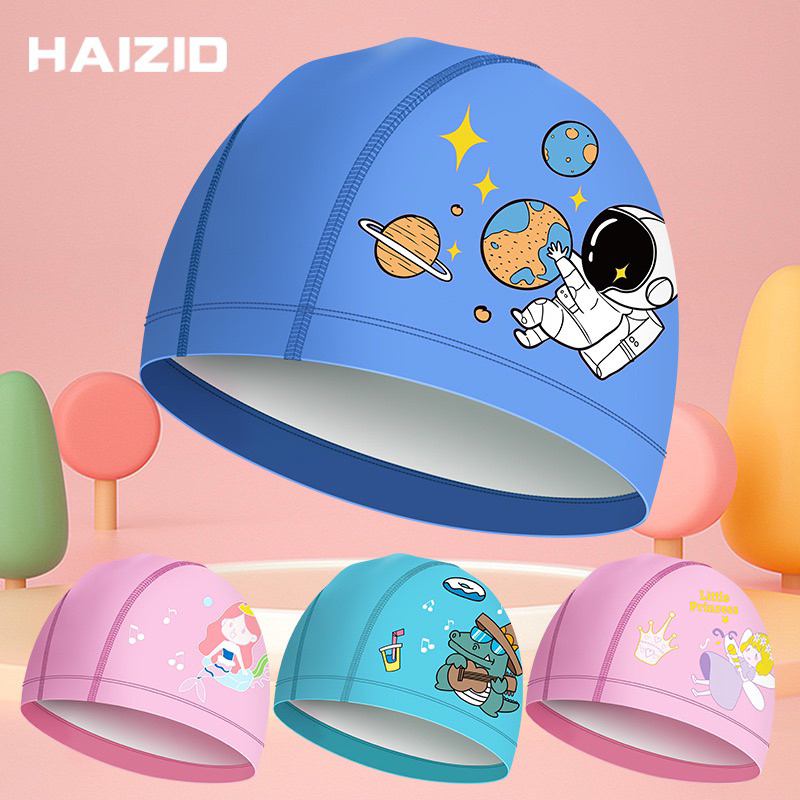 KC152 หมวกว่ายน้ำเด็ก ลายการ์ตูน เคลือบ PU กันน้ำ พร้อมส่ง