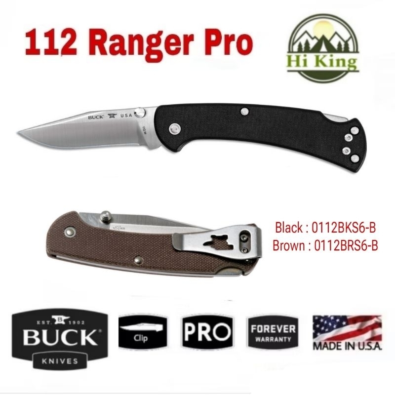 มีด Buck รุ่น 112 Slim Ranger Pro ด้ามจับ Micarta เหล็ก S30V พร้อม Clip เหน็บ น้ำหนักเบา ของแท้ ผลิต