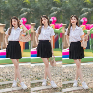 กระโปรงพลีทนักศึกษา กระโปรงพลีทมีกระเป๋า ความยาว 14-24“ เอวฟรีไซต์ 24-30“ ผ้าหางกระรอกสีดำ ผ้านิ่มใส่สบาย