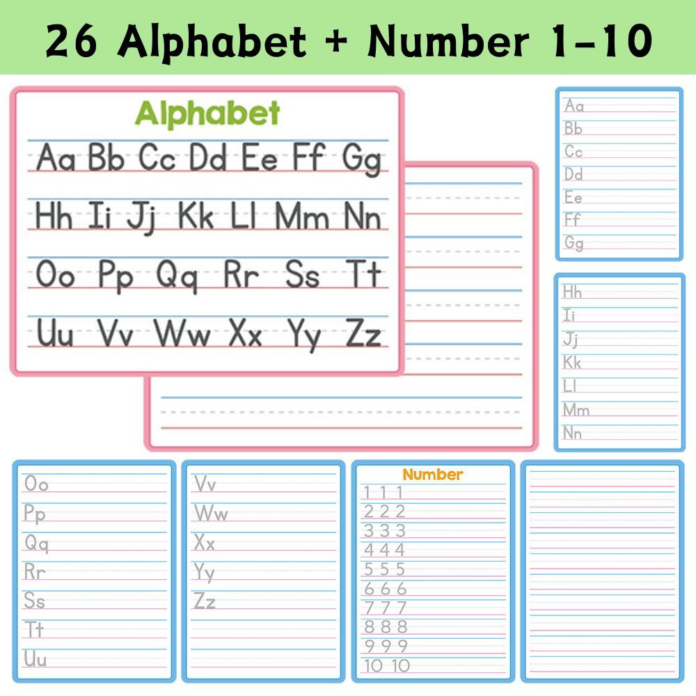 4Pcs Dry Erase English Letter Poster for Kids Learn 26 Alphabet Math Number 1-10 Exercise White Board Educational Toys