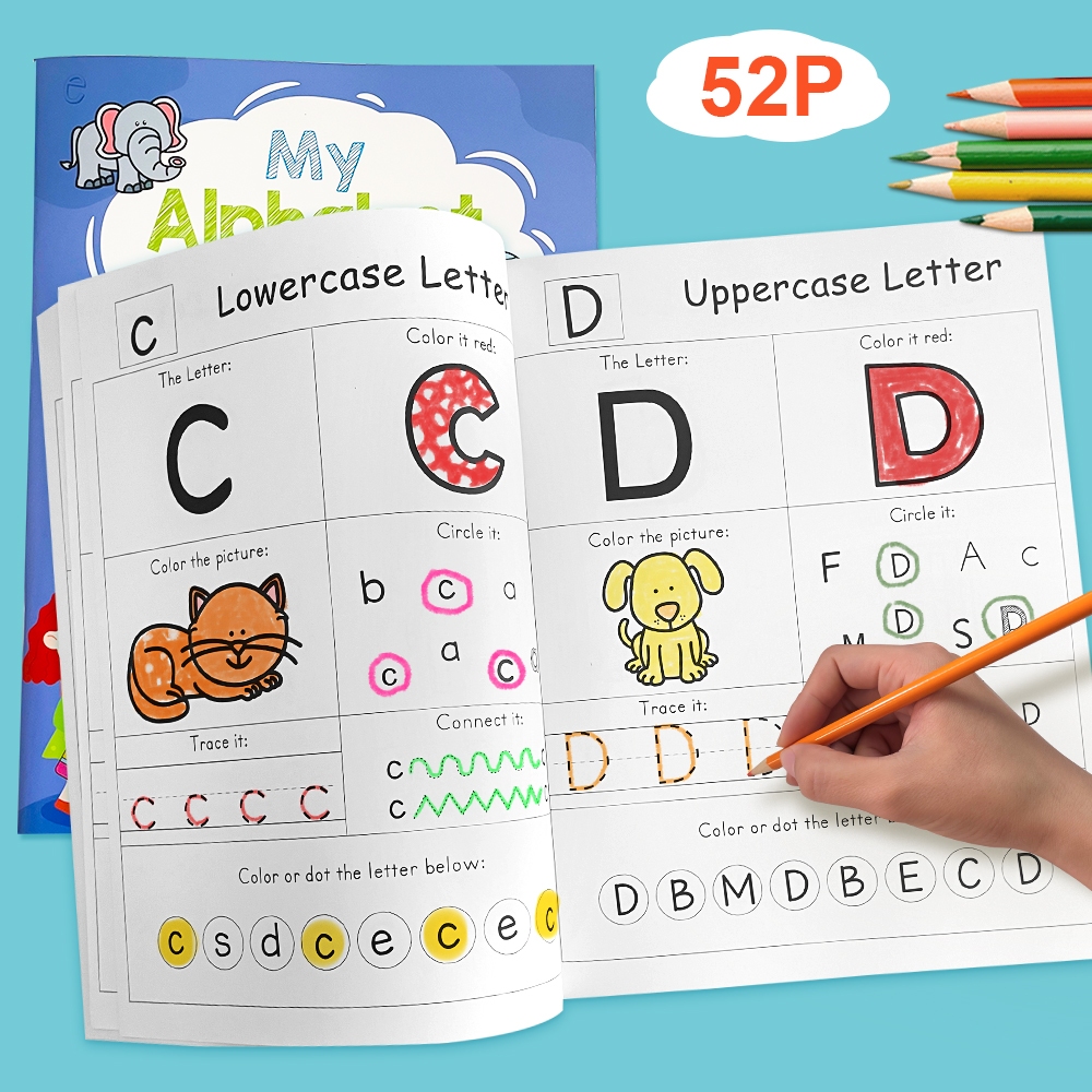 52 Pages English Workbook Handwritting Alphabet Exercise Books for Kids Baby 26 Letters Educational Practice Books