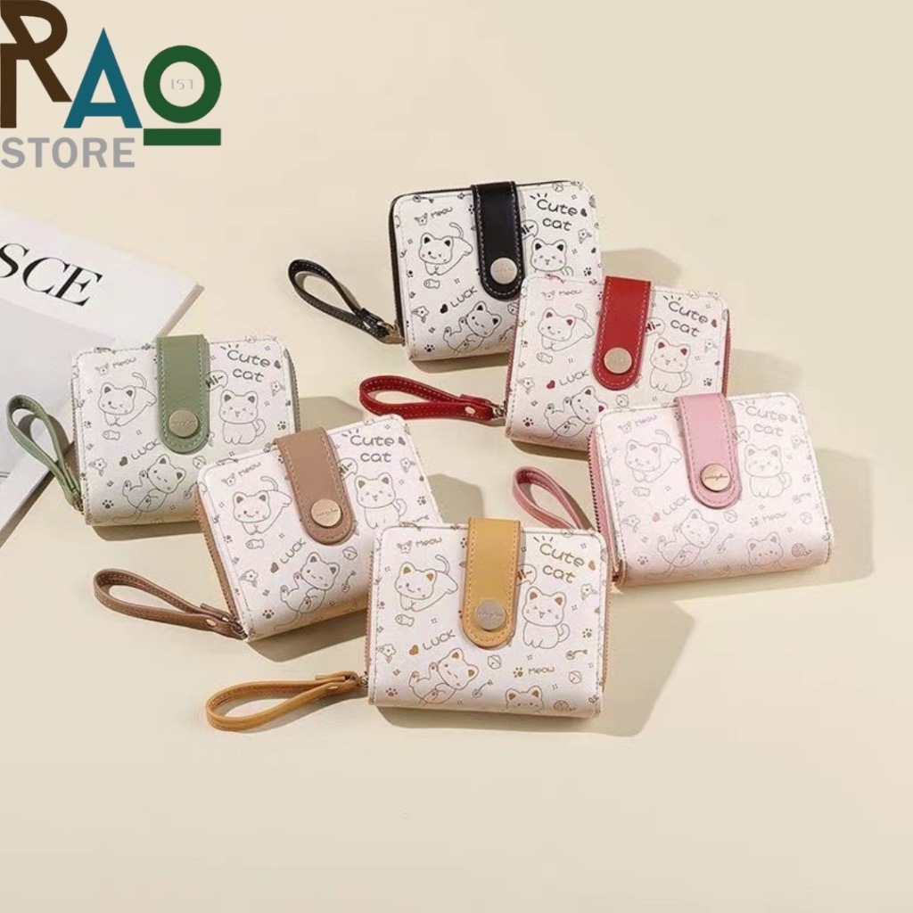 RAO Store พร้อมส่ง กระเป๋าสตางค์ใบสั้นลายน้องแมวน่ารัก มีซิ๊ป มีช่องใส่บัตร ธนบัตร และเหรียญ กระเป๋าเงินหนังPUนุ่มนิ่ม – โปรปัง