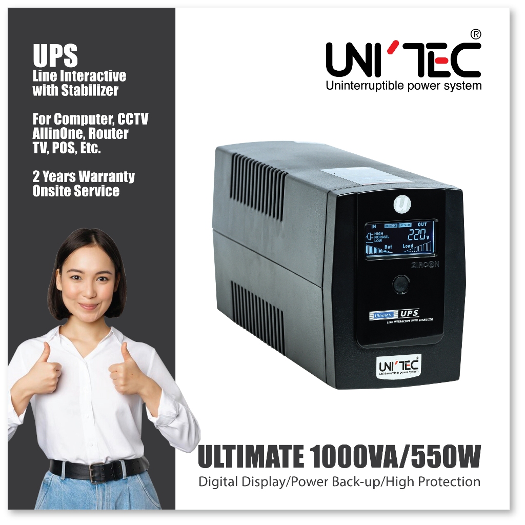 UPS 1000VA/550W UTM UNITEC มือหนึ่ง/ดิจิทัล/ซอร์ฟแวร์/ตัดเสียงเตือนได้/ประกัน2ปี Onsite Service