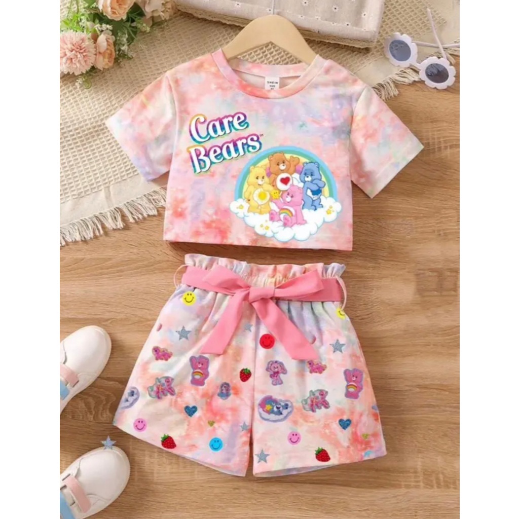 ชุดเซ็ทเด็กลายหมีแคร์แบร์ เสื้อ+กางเกง+สายผูก ผ้าดีสีหวานๆ สินค้าพร้อมส่ง