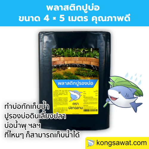 พลาสติกปูบ่อ ปูบ่อ LDPE ขนาด 4.0 × 5 เมตร สีดำ/สีใส