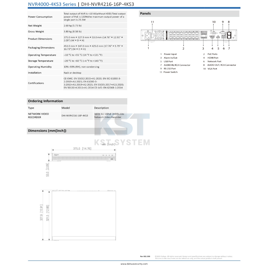 NVR4216-16P-4KS3 เครื่องบันทึก Dahua NVR 16ช่อง PoE