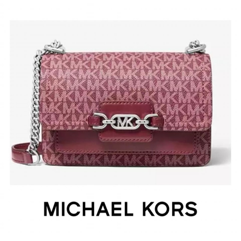 (ผ่อน0%) กระเป๋าสะพายข้าง 7 นิ้ว Michael Kors Heather XS Crossbody bag งานshop ลายmk สีแดง สายโซ่