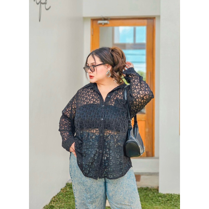 Sexy Shirt เสื้อเชิ้ต แขนยาวผ้าลูกไม้ซีทรู อก 40-54“
