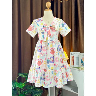 Dress แขนสั้นระบายชายยาว ( vp คอปกลูกไม้ )
