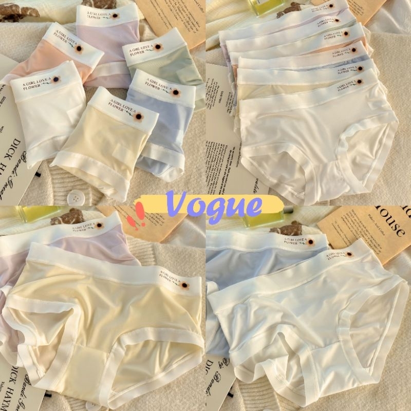 Vogue พร้อมส่ง กางเกงในไร้ขอบ สีพื้น ผ้าลื่น ไม่ร้อน ยืดกำลังดี (KK9005-L)