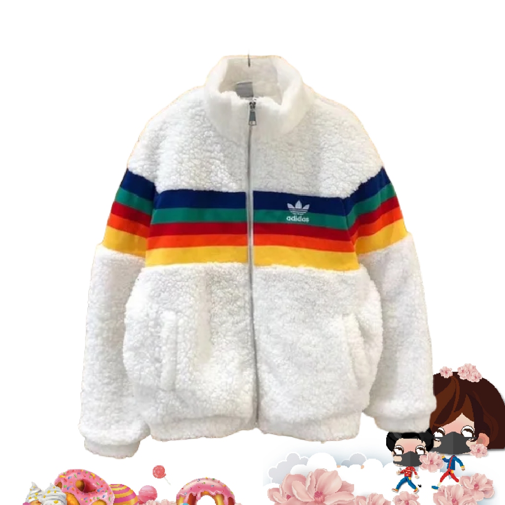 เสื้อกันหนาวขนนุ่มๆ Adidas Rainbow Panel Sherpa Jacket Colour: Off-White