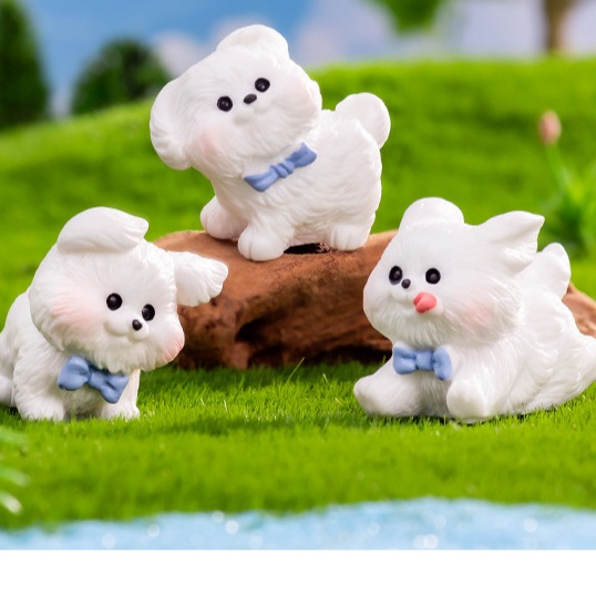 น้องหมาสีขาวโบว์ฟ้า (ราคา/1ชิ้น)  ตุ๊กตาแต่งสวน จัดสวนถาด โมเดล ตกแต่งบ้าน ของสะสม พร็อพถ่ายรูป