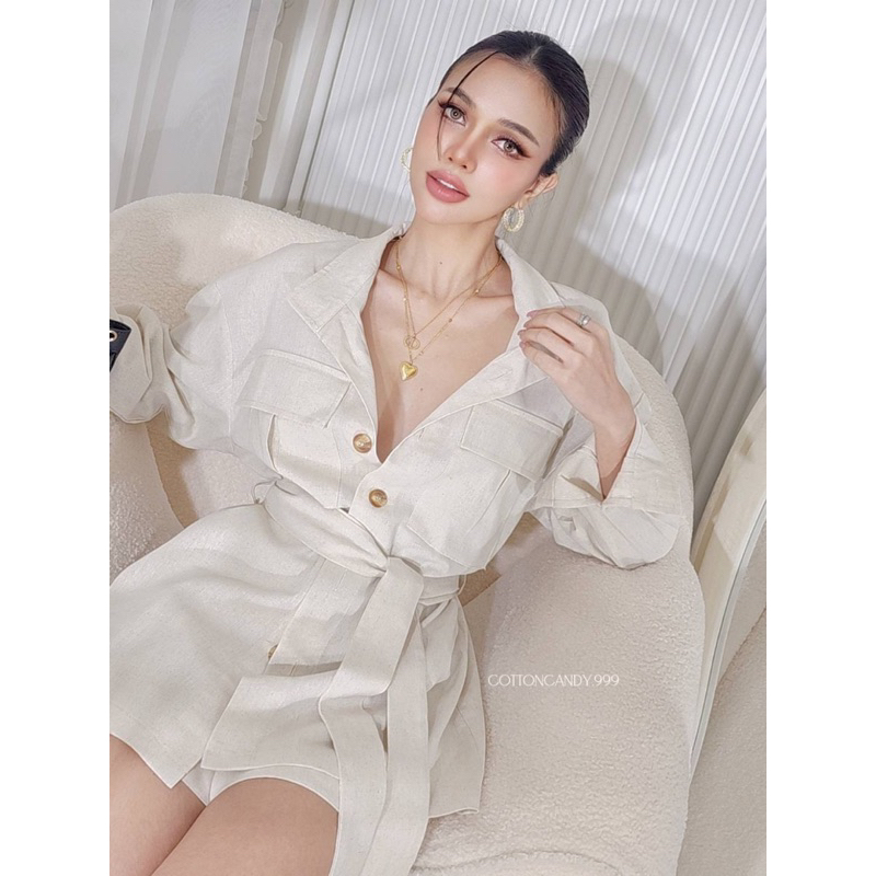 #COTTON CANDY เซตลินินแขนยาวสายผูกเอว New. Kirin linin vintage.set
