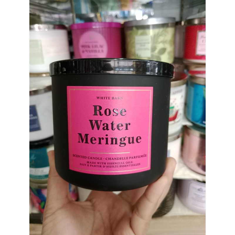 Bath & Body Works Rose Water Meringue 3 Wick Candle 411g. ของแท้