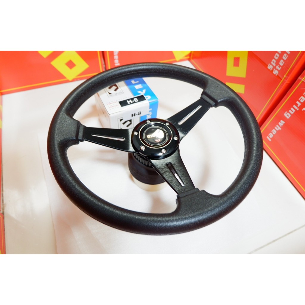 พวงมาลัยรถแต่ง momo  ก้านยก  14 นิ้ว  มิตซู  รุ่นเก่า  พร้อมคอ ตรงรุ่น Lancer 92-95 E-Car, แชมป์, กา