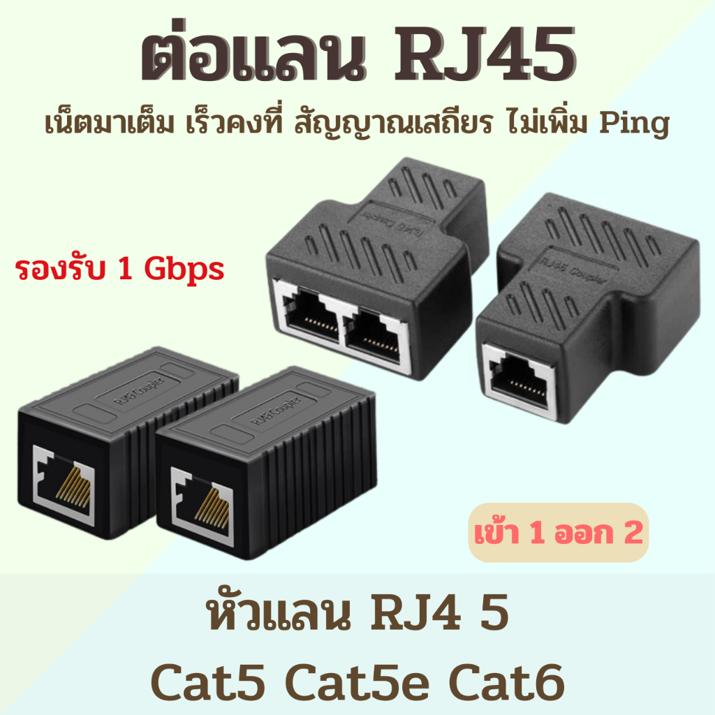 ตัวต่อสายแลน RJ45 เข้า 1 ออก 1 / 1 ออก 2 CAT5E/CAT6E รองรับ 100mbps