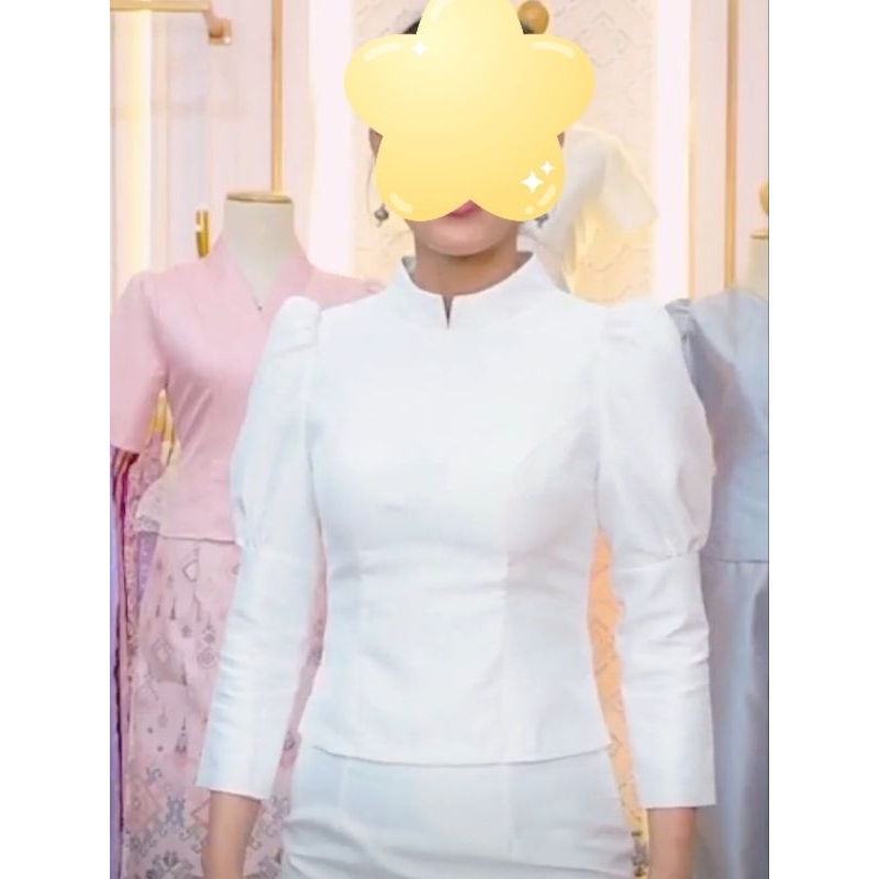 ส23เสื้อบรมพิมานประยุกต์สีขาวแขนตุ๊กตา