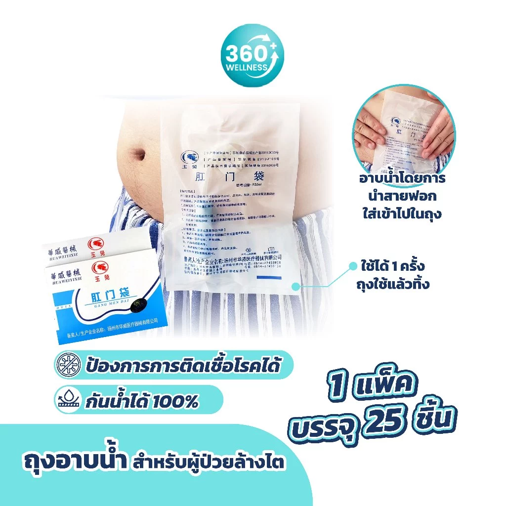 [360wellness อุปกรณ์เพื่อผู้สูงอายุ] (พร้อมส่ง) ถุงอาบน้ำผู้ป่วยไต กันน้ำได้ 100% สำหรับผู้ป่วยล้างไต ใช้แล้วทิ้ง