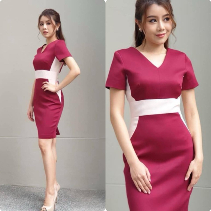 Veera : XS เดรสทูโทน ชุดออกงาน ราตรี สีแดง