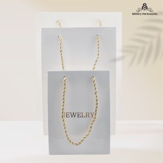 ถุงกระดาษสีขาวพร้อมพิมพ์ลาย Jewelry สีทอง ถุงใส่เครื่องประดั…