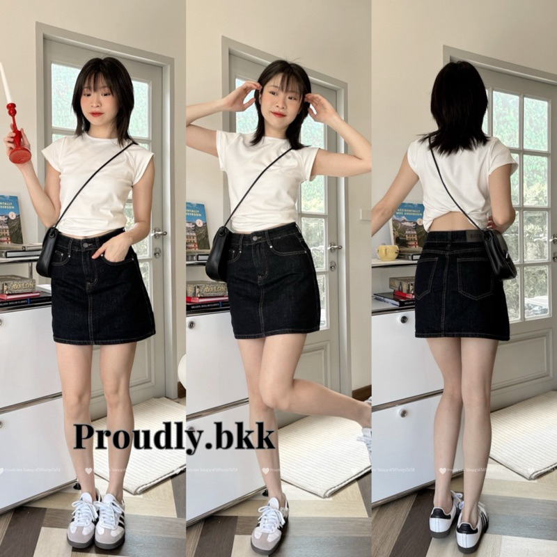 Proudly.bkk Bave 65018-1กระโปรงยีนส์ มีซับในขาสั้น ผ้ายีนส์พรีเมี่ยม
