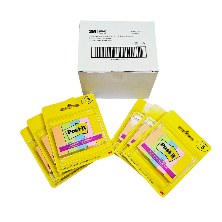 Post it 3M super sticky 670-5SSAU ดัชนีกระดาษคั่นหน้า โพสอิส เพจมาร์กเกอร์ 1.5x5 ซม. 5สี (ยกกล่อง6ชิ