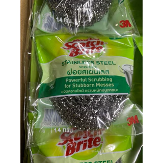 Scotch-Brite 3M สก๊อตช์-ไบรต์ ฝอยสแตนเลส ขนาด 14 กรัม ( แพ็ค 12 ชิ้น แถม 3 ชิ้น) รุ่นแพ็คเกจใหม่