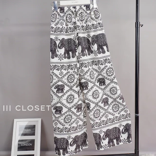 กางเกงช้าง lll Freesize lll COM505 เอวยางยืดรอบตัว ทรงขากระบอกใหญ่ ผ้าไหมอิตาลี ผ้าเบาใส่สบาย
