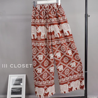 กางเกงช้าง lll Freesize lll COM505 เอวยางยืดรอบตัว ทรงขากระบอกใหญ่ ผ้าไหมอิตาลี ผ้าเบาใส่สบาย