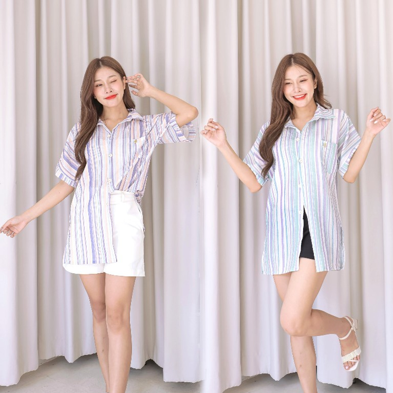 🔥พร้อมส่ง1-2วันถึง🔥Malibu shirt & mini dress เสื้อเชิ้ต มินิเดรส ลายทาง