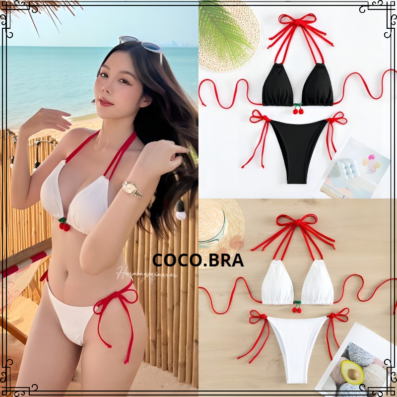 🍒พร้อ​มส่🍒CHERRY BIKINI บิกินี่แฟชั่นชุดว่ายน้ำสองชิ้น ชุดว่ายน้ำชายหาดจี้เชอร์รี่ bikini