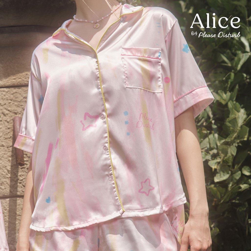 Alice:Brush ชุดนอนผ้า Silk Satin Premium แขนสั้นขาสั้น