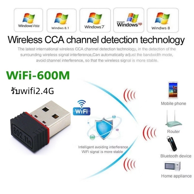 USB 2.0 Wireless Wifi Adapter 802.11N 2.4GHz 600Mbps ตัวรับ WIFI สำหรับคอมพิวเตอร์ โน้ตบุ๊ค แล็ปท็อป ตัวรับสัญญาณไวไฟ