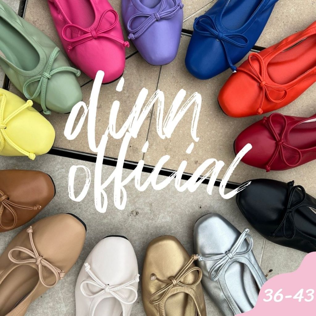 DINN รุ่นคัชชูโบว์ รองเท้าคัชชูส้นเตี้ย รองเท้าแฟลต บัลเล่ต์ นิ่ม ซับหนา พื้นยางคุณภาพสูง 36 - 43